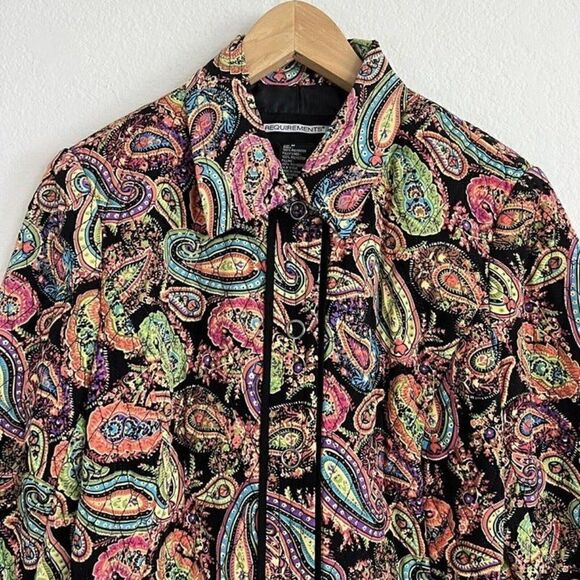 Requirements Vintage 90s Women Size M Black & Paisley Jacket Quilted Puffer NWOT - Picture 3 of 7
